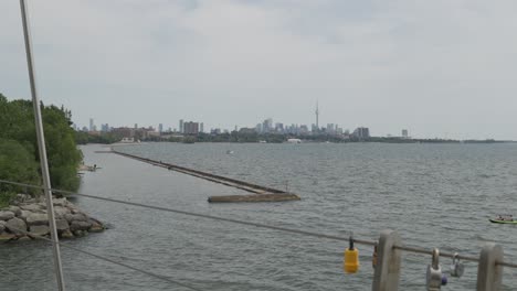 View-of-Toronto-city,-Lakeshore,-and-CN-Tower-4k