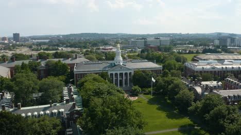 Orbiting-Shot-Above-Harvard-Business-School-Campus-in-Summer
