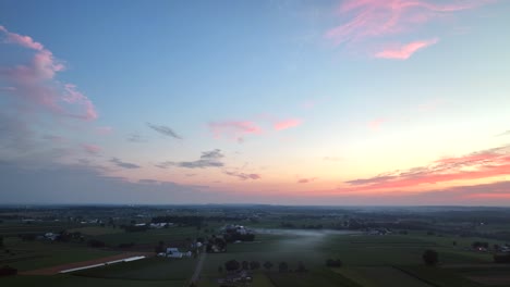 An-evening-aerial-flight-over-the-lush-farmland-of-Lancaster-County-into-the-sunset