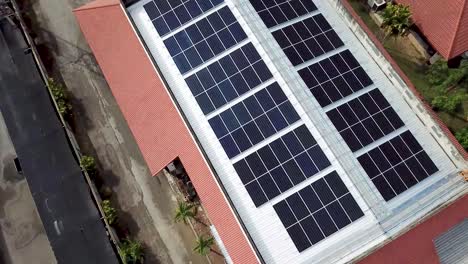 Clean-and-New-Solar-Cell-Panel-on-Red-Roof,-Aerial