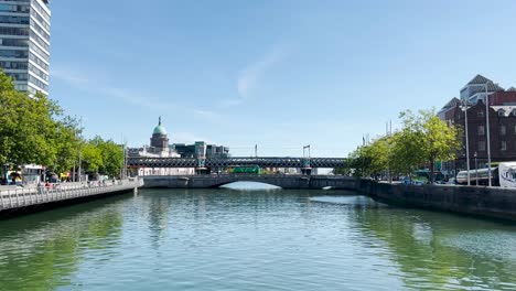 Dublin-City-Center-on-a-sunny-day-with-busy-streets-and-the-River-Liffey-in-view