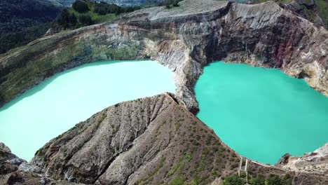 Drone-shot-of-2-of-the-3-Lakes-of-Kelimutu,-Flores,-Indonesia