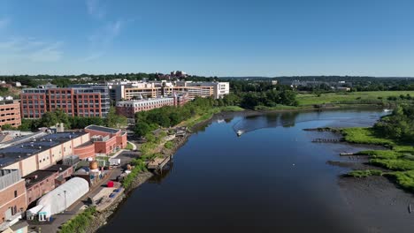 An-aerial-view-over-the-Norwalk-River-on-a-sunny-day