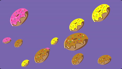 Regen-Aus-Donuts-Verschiedener-Geschmacksrichtungen-Mit-Violettem-Hintergrund