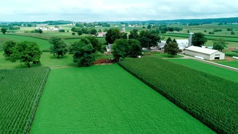 Train-Tracks-in-Amish-Countryside-and-Farmlands-as-Seen-by-Drone