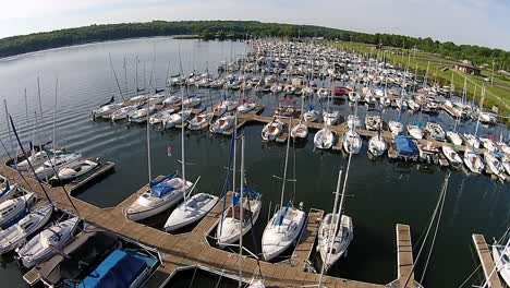 Aerial-footage-of-sailboat-marina