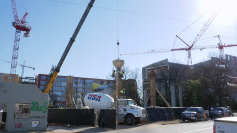 City-Construction-Site-Foundation-Concrete-Pour,-Atlanta
