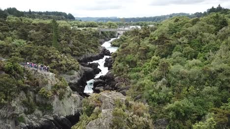 Opening-of-the-hydroelectric-dam,-causing-the-flooding-of-the-Waikato-river-near-Taupo,-New-zelaland