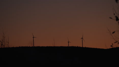 Wind-power-generator-turbines,-at-a-sunny-evening-dusk,-in-Hoga-Kusten,-Vasternorrland,-Sweden