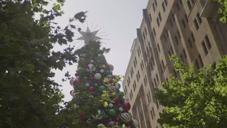Giant-Christmas-tree-during-a-sunny-day-in-the-city-of-Sydney,-Australia