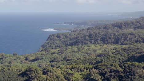 Luftaufnahme-Der-Hawaiianischen-Insel-Maui-Und-Ihrer-Dschungelbedeckten-Klippenlandschaft