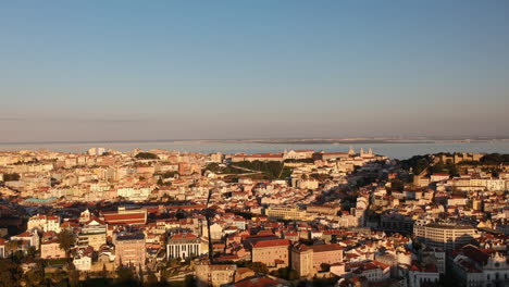 Aerial-view-of-Lisbon-during-sunset,-Porugal