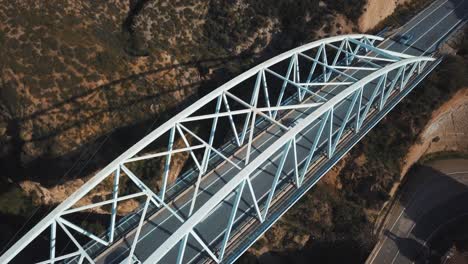 Aerial-view-of-a-modern-white-metal-bridge-in-Spain