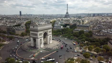 Drone-View-Arc-de-Triumph,-Paris,-France
