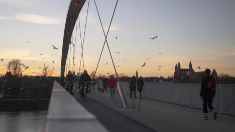Die-Hoge-Brug-Ist-Eine-Fußgänger--Und-Fahrradbrücke,-Die-Die-Maas-In-Maastricht-überspannt