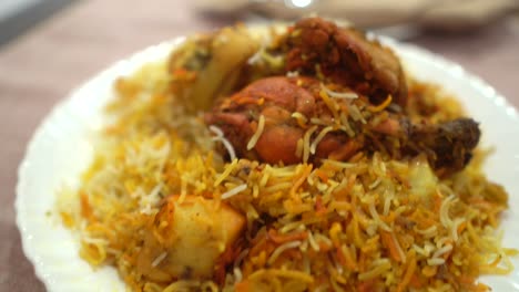 Indian-dessert-food,-Zarda-rice-served-with-Biryani,-Indian-or-pakistani-dishes