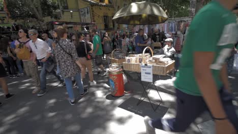 Traditional-wafer-seller-in-El-Rastro-,-Madrid-fleamarket
