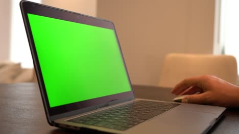 Vista-Lateral-Hombre-Usando-Laptop-Con-Pantalla-Verde