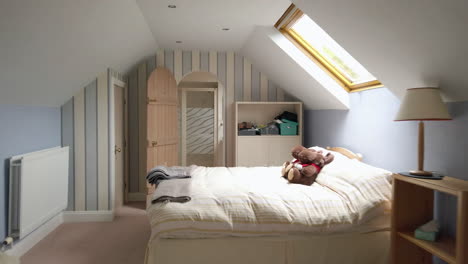 Dolly-Zoom-of-an-Attic-Room-and-En-Suite-in-a-Family-Home-in-Slow-Motion