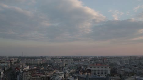 Timelapse-of-Bucharest-city,-sunset-time,-Romania