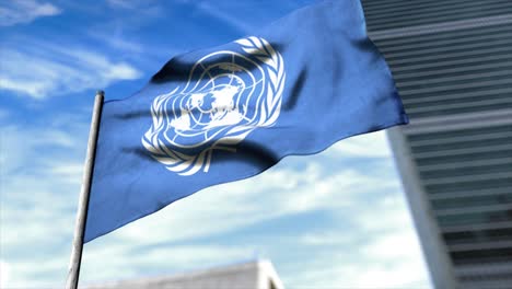 CGI-3D-Animation-Der-Flagge-Der-Vereinten-Nationen,-Die-Im-UN-Hauptquartier-In-New-York-Weht