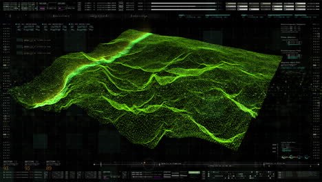 Futuristic-Holographic-Terrain-environment,-geomorphology,-topography-and-digital-data-telemetry-information-display-motion-graphic-user-interface-head-up-display-screen