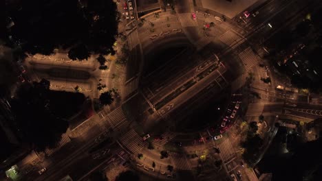 Aerial-top-down-night-view-of-a-roundabout-in-Mexico-City