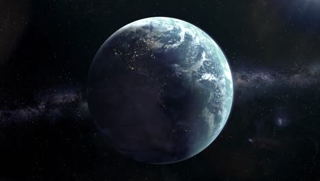 Realistische-Animierte-Aufnahme-Des-Planeten-Erde-Bei-Nacht