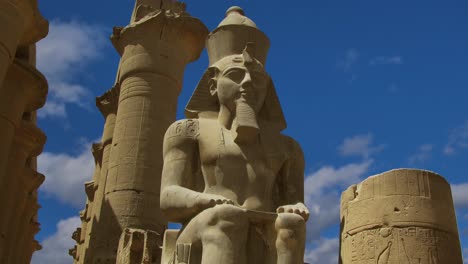 Time-lapse-of-old-Karnak-statue-in-beautiful-historic-ruins-of-Luxor,Egypt