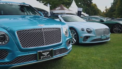 Bentley-Azul-Personalizado-Estacionado-En-El-Césped-En-Una-Exhibición-De-Autos-De-Lujo