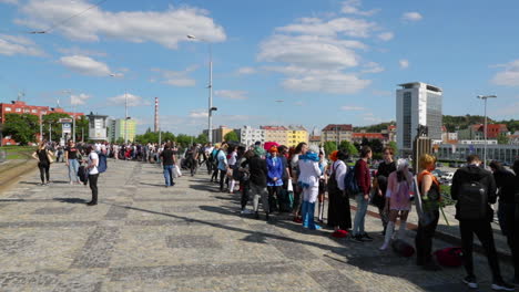 A-queue-of-people-is-waiting-in-front-of-the-main-gate-before-entering-the-area-during-anime-and-Japanese-manga-fans-gathering-at-the-Animefest-event-in-Brno-at-the-120fps-exhibition-center