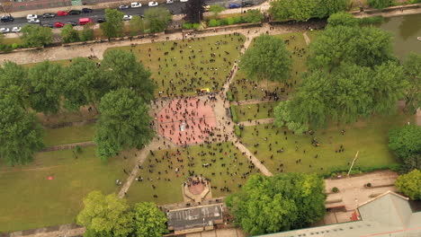 Aerial-rotating-view-of-the-second-Black-Lives-Matter-protest-in-Hull-showing-social-distancing-due-to-the-Covid-19-Pandemic-in-Hull