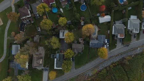 Straight-vertical-overhead-aerial-drone-shot-of-houses-in-residential-neighborhood