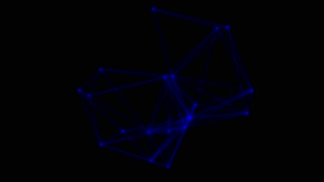 Es-Erscheinen-Blaue-Netzwerkverbindungen,-Blaue-Punkte-Verbinden-Sich-Mit-Blauen-Linien,-Das-Netzwerk-Dreht-Sich-Langsam-Auf-Schwarzem-Hintergrund