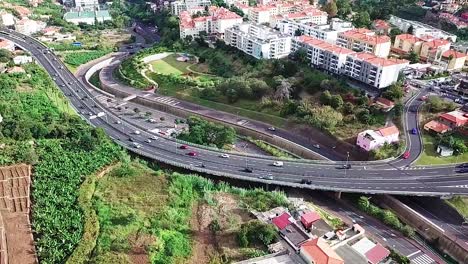 Aerial-View-Of-The-Only-Highway-In-Madeira-Island,-Portugal---Fastest-Way-To-Access-Any-Point-Of-The-Isle---drone-shot
