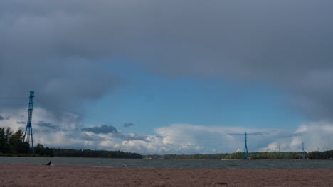 A-4K-Timelapse-of-the-Baltic-Sea-coast-in-the-capital-of-Finland,-Helsinki,-with-lovely-clouds-in-an-autumn-,-October-day