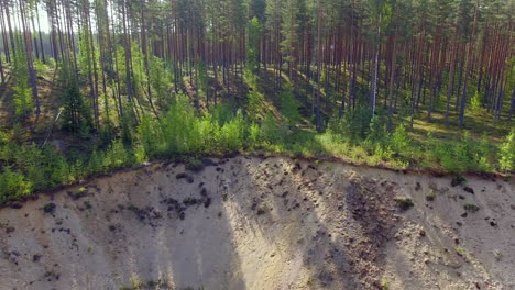 Beautiful-drone-video-of-a-former-gravel-pit-and-coniferous-forest-by-dawn