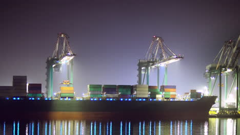 Cinemagraph-seamless-loop-of-container-ship-at-night,-six-seconds-timelapse