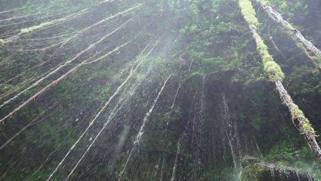 La-Fortuna-Wasserfall,-Der-Aus-Dem-Dschungelgrün-Tropft,-Zeitlupenansicht-Von-Unten