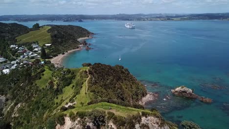 Drone-view-of-Tapeka-point,-Russell-Island,-New-Zealand