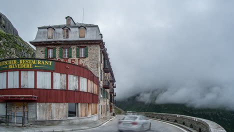 Time-lapse-of-touristic-traffic-on-the-Furka-route-at-the-famous-abandoned-hotel-Belvedere-in-summer-2019