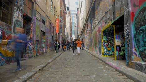 Zeitraffer-Der-Städtischen-Graffiti-Straßenkunst-In-Melbourne-In-Der-Hosier-Lane