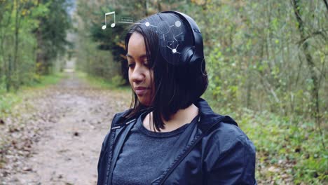 Digitally-animated-brain-waves-of-a-woman-wearing-headphones-and-listening-to-music