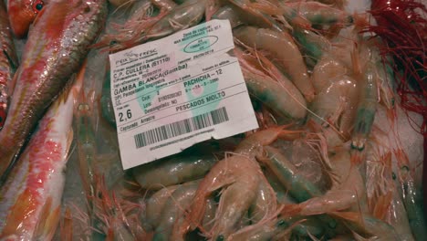 4k-footage-of-Spanish-fish-market-selling-shrimp,-prawns-and-small-fish