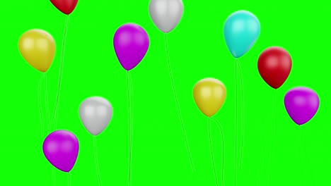 Bunte-Partyballons-Fliegen-Mit-Grünem-Hintergrund