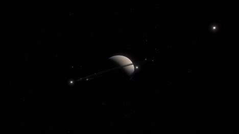 Saturn-Und-Monde-Bewegen-Sich-Schnell-Um-Den-Planeten