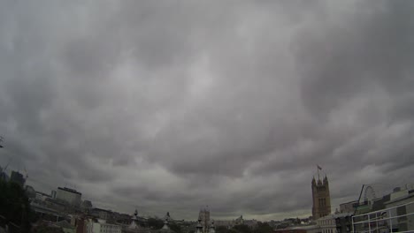 Rooftop-Time-Lapse-Over-Westminster,-London-With-Dramatic-Storm-Clouds-Forming