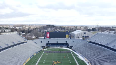 Drone-reveal-shot-of-West-Virginia-Mountaineers-college-football-stadium
