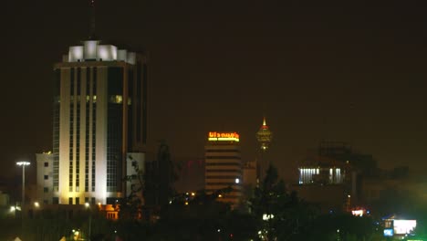 Skyline-of-buildings-at-night-in-Tehran,-Iran,-taken-from-Ab-o-Atash-park