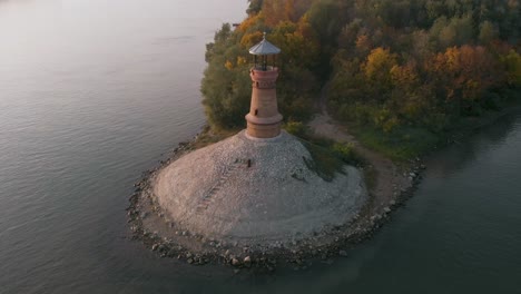 Amazing-revealing-drone-footage-of-the-old-stone-lighthouse-by-the-Danube-river